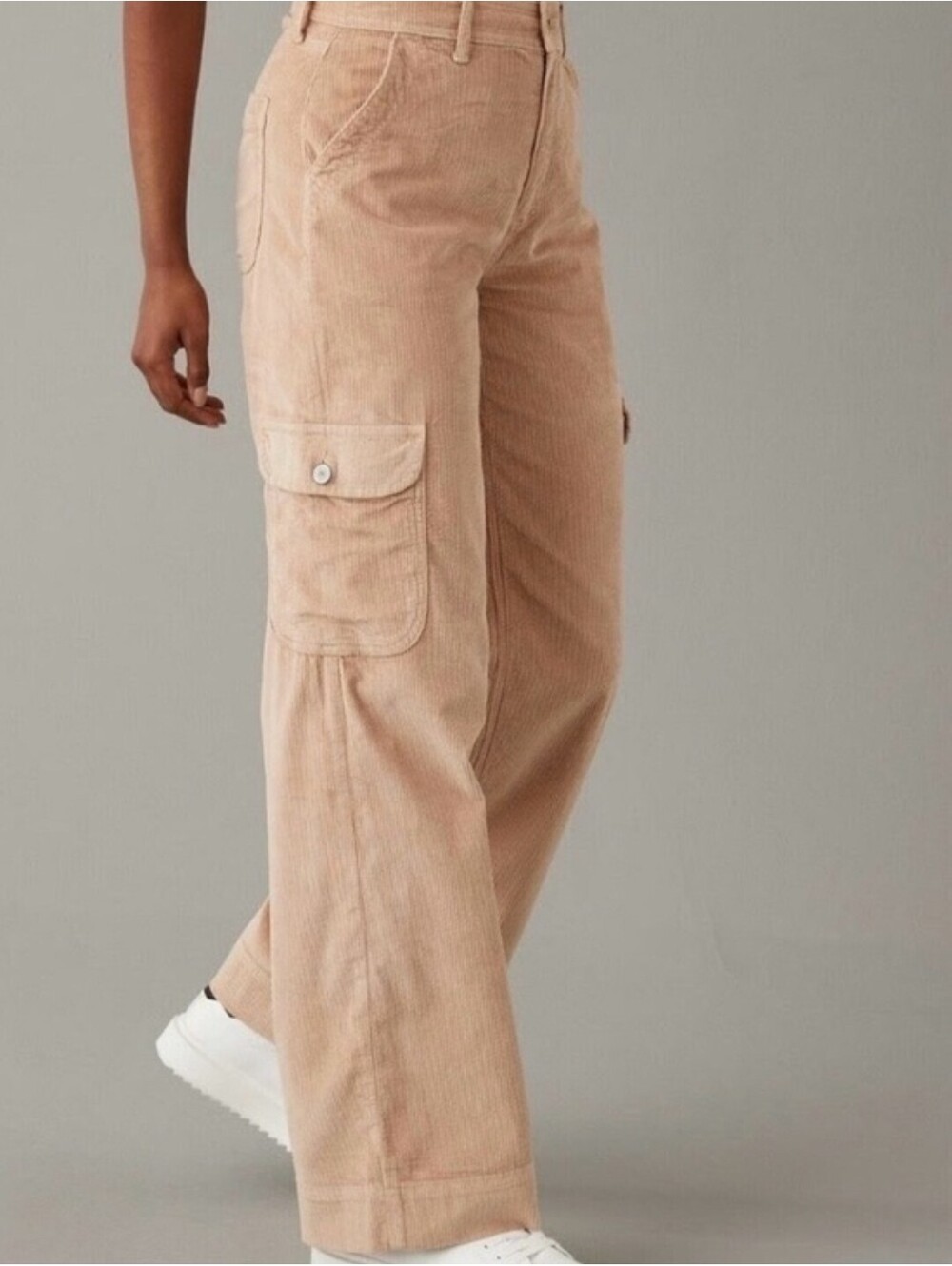 AMERICAN EAGLE brown corduroy baggy wide leg cargo pants sz 6L
